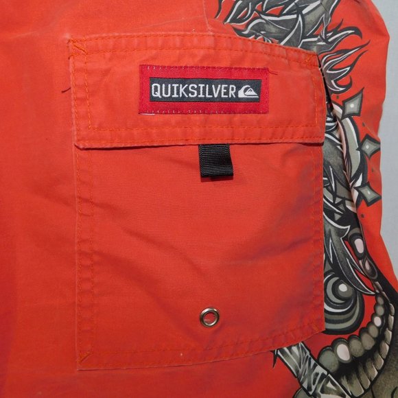 Quiksilver Mens 38 Unlined Orange Black Gray Board Shorts - Picture 8 of 9